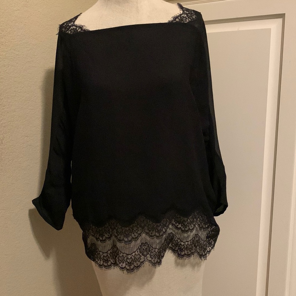 Sandro Paris Black Lace Blouse Top Size 1 Small S